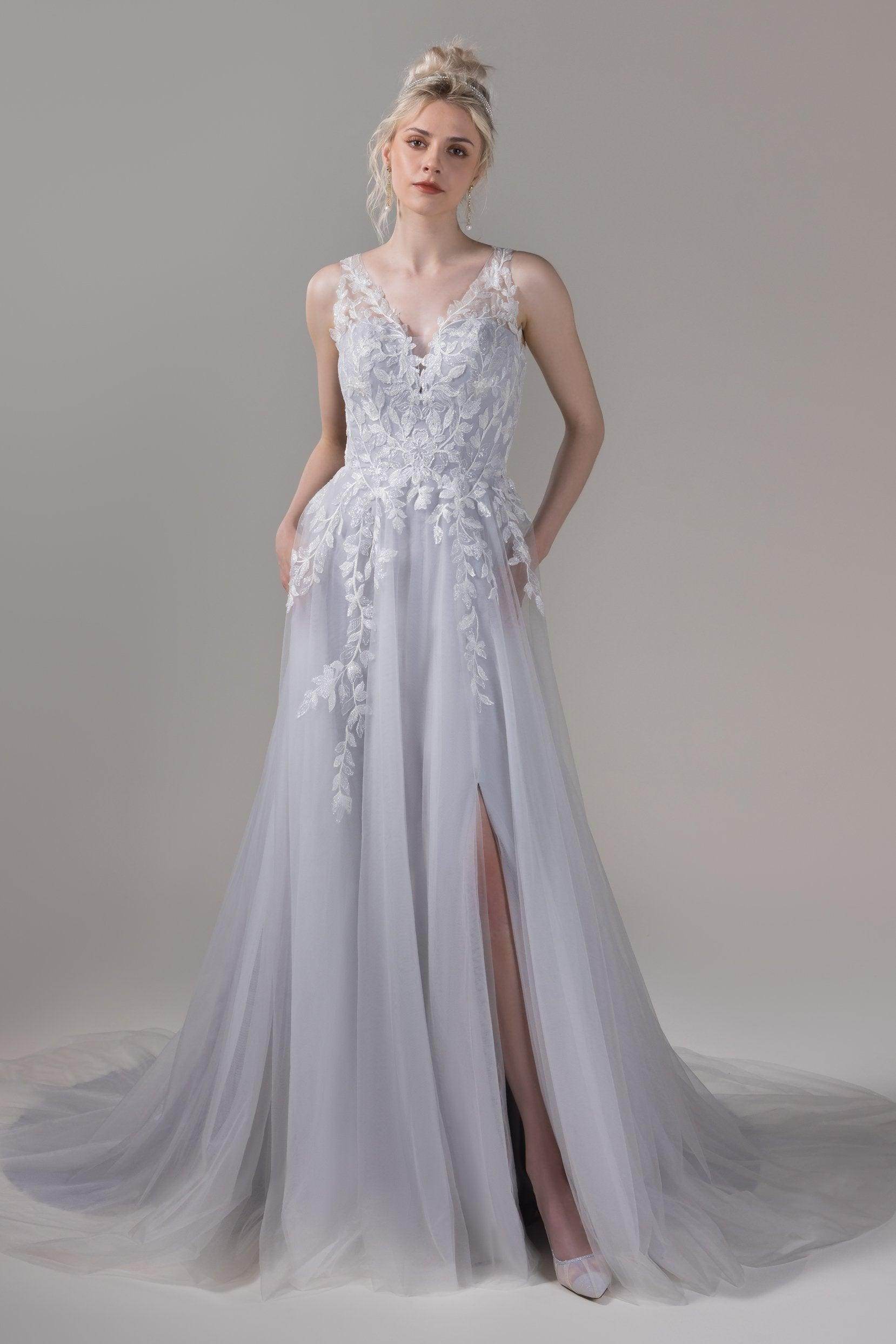A-Line Chapel Train Lace Tulle Wedding Dress CW2810 - COCOMELODY